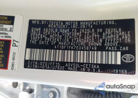 2014 Toyota Camry Se from USA, damaged, VIN 4T1BF1FK7EU458748